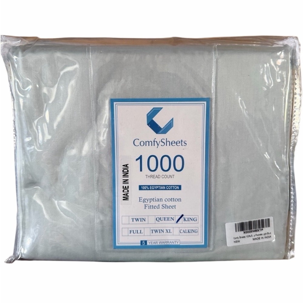 Comfy Sheets Egyptian Cotton 1000-TC King Sheets 4 Piece Set - Lt Blue - New